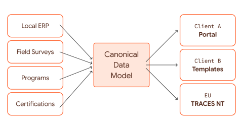 Diagram of a single, interoperable data model replacing multiple integrations