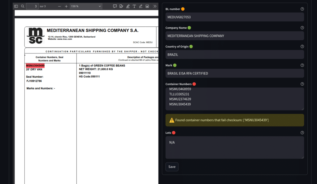Here you see the interface performing a different extraction task on the same BL.