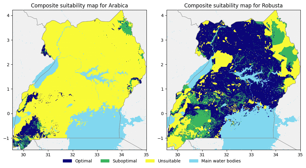Composite suitability maps for Arabica and Robusta